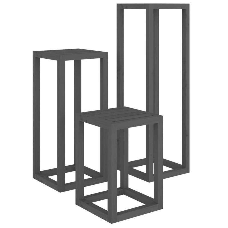 Load image into Gallery viewer, Vidaxl 3-delige plantenstandaardset massief grenenhout grijs