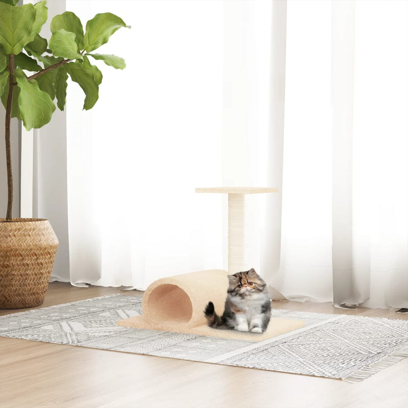 Load image into Gallery viewer, Vidaxl kattenmeubel met tunnel 60x34,5x50 cm crèmekleurig