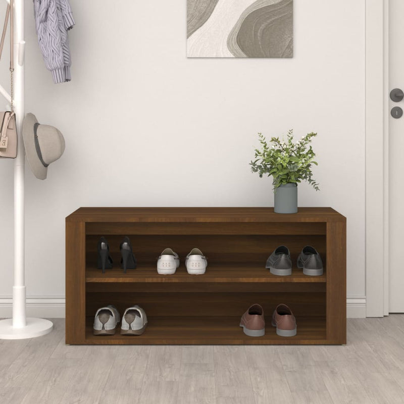 Load image into Gallery viewer, Vidaxl schoenenrek 100x35x45 cm bewerkt hout bruin eikenkleur