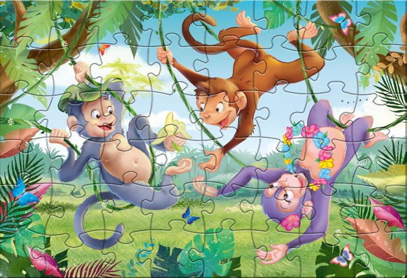 Afbeelding laden in galerijviewer, Rebo legpuzzel 48 stukjes - monkeys in t