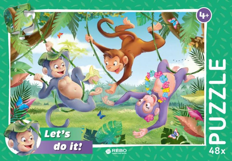 Afbeelding laden in galerijviewer, Rebo legpuzzel 48 stukjes - monkeys in t