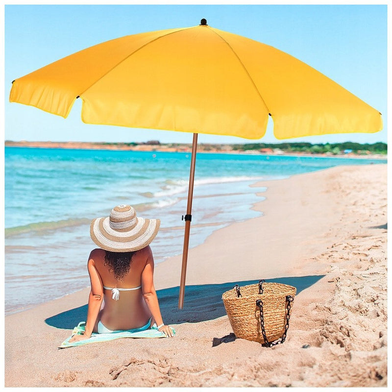 Load image into Gallery viewer, Overige merken parasol met houtlook 220 cm geel