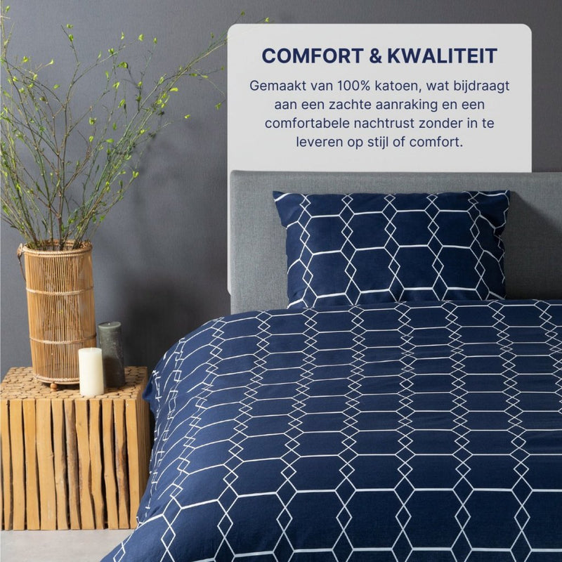 Load image into Gallery viewer, Ten cate katoenen eenpersoons dekbedovertrek 140x200 220 cm graphic donkerblauw