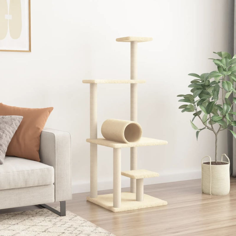 Load image into Gallery viewer, Vidaxl kattenmeubel met sisal krabpalen 136 cm crèmekleurig
