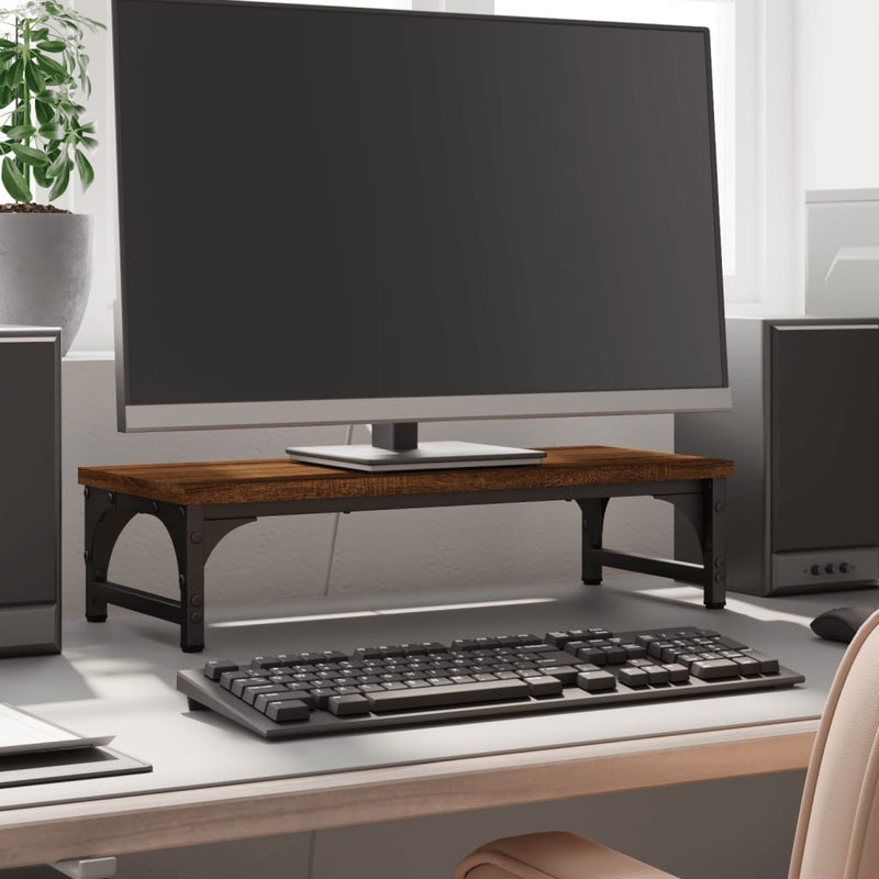 Load image into Gallery viewer, Vidaxl monitorstandaard 55x23x14 cm bewerkt hout bruin eikenkleur