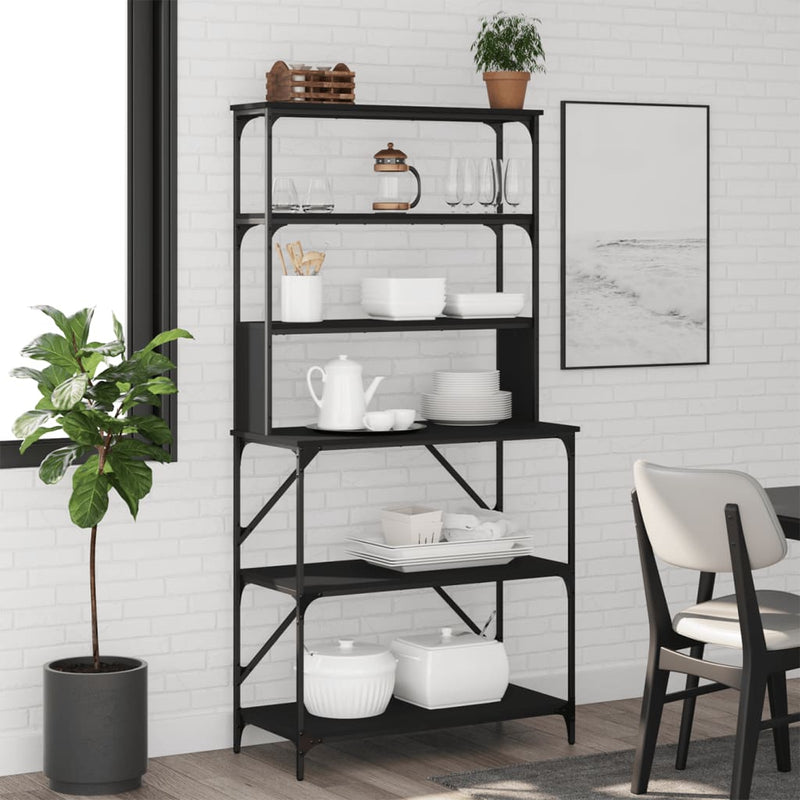 Load image into Gallery viewer, Vidaxl bakkersrek 6-laags 90x40x180 cm bewerkt hout zwart