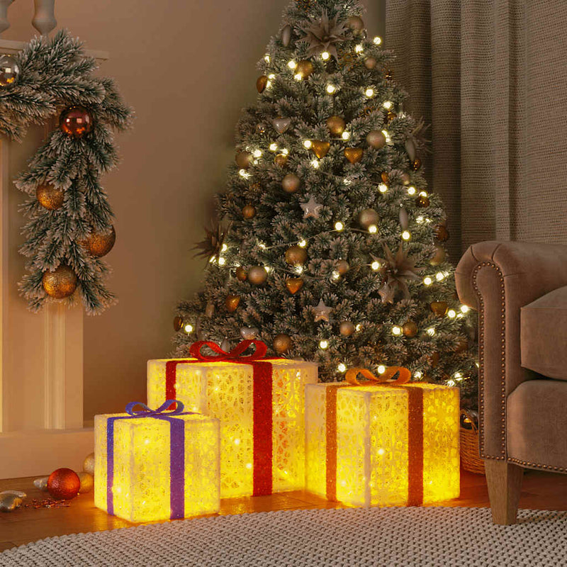 Load image into Gallery viewer, Vidaxl kerstfiguur cadeaudoos 3 st verlicht 64 warmwitte led's