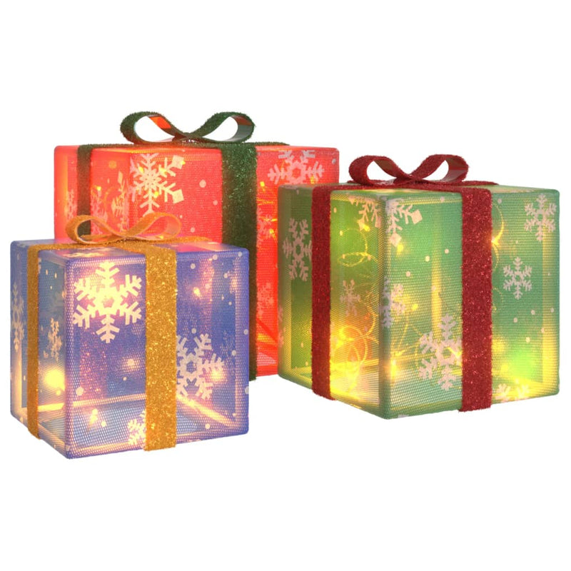 Load image into Gallery viewer, Vidaxl kerstfiguur cadeaudoos 3 st verlicht 64 warmwitte led's