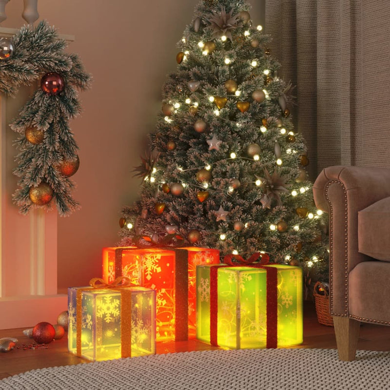 Load image into Gallery viewer, Vidaxl kerstfiguur cadeaudoos 3 st verlicht 64 warmwitte led's