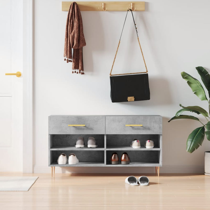 Load image into Gallery viewer, Vidaxl schoenenbank 102x35x55 cm bewerkt hout betongrijs
