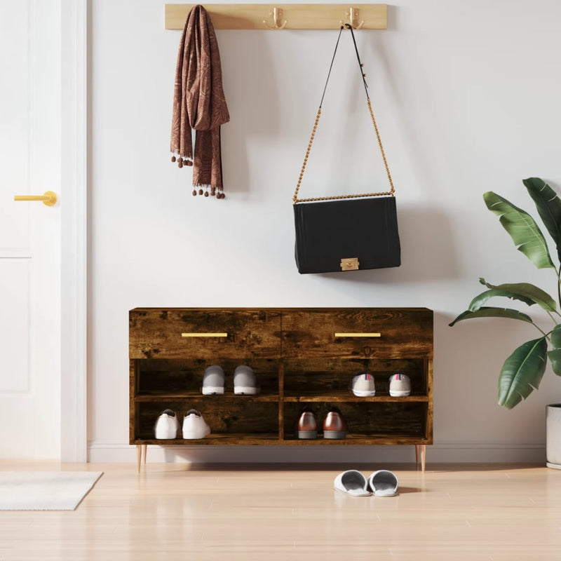 Load image into Gallery viewer, Vidaxl schoenenbank 102x35x55 cm bewerkt hout gerookt eikenkleurig