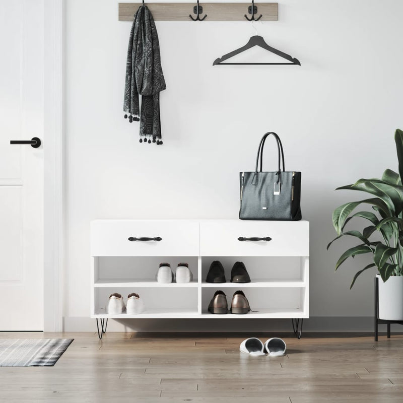 Load image into Gallery viewer, Vidaxl schoenenbank 102x35x55 cm bewerkt hout wit