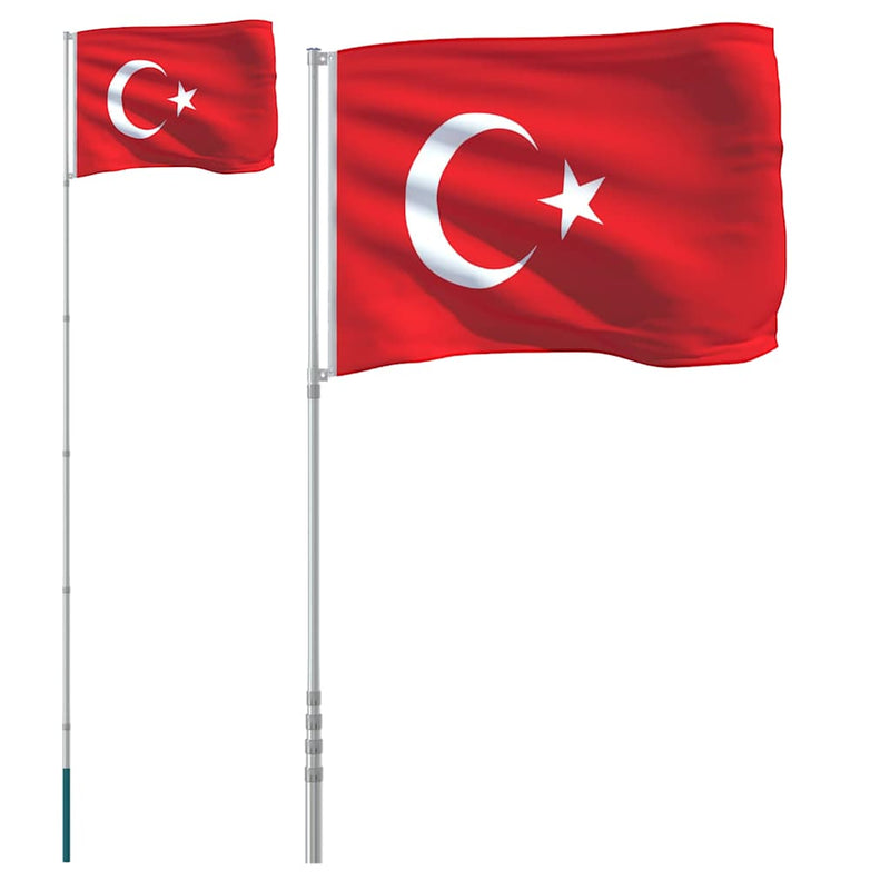 Afbeelding laden in galerijviewer, Vidaxl vlag met vlaggenmast turkije 5,5 m aluminium