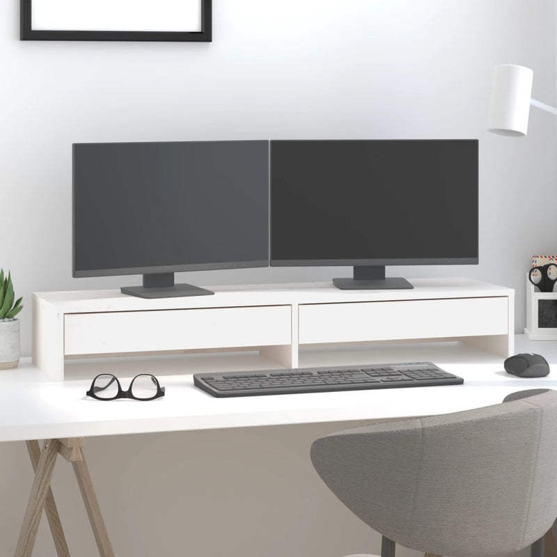 Load image into Gallery viewer, Vidaxl monitorstandaard 100x27x15 cm massief grenenhout wit