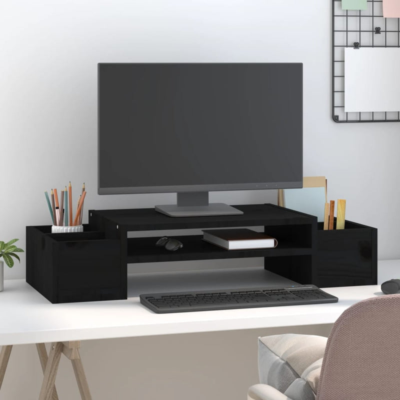 Afbeelding laden in galerijviewer, Vidaxl monitorstandaard 70x27,5x15 cm massief grenenhout zwart