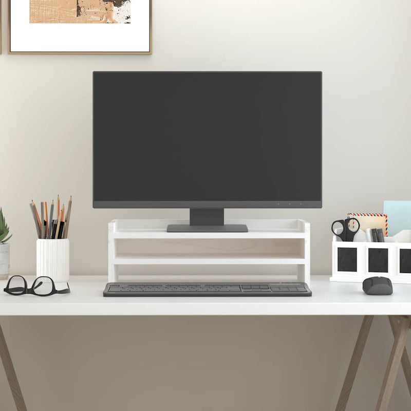 Afbeelding laden in galerijviewer, Vidaxl monitorstandaard 50x24x16 cm massief grenenhout wit
