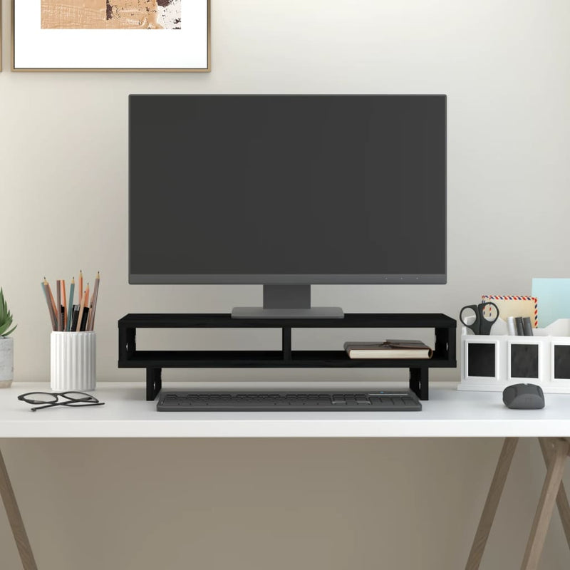 Load image into Gallery viewer, VidaXL Monitorstandaard 60x27x14 cm massief grenenhout zwart
