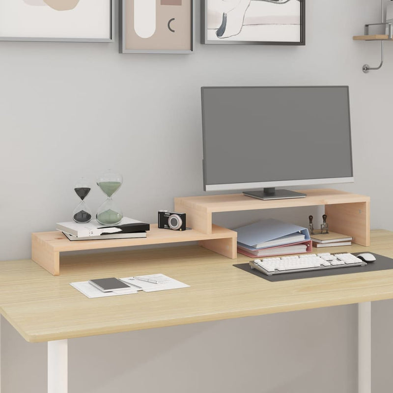 Afbeelding laden in galerijviewer, Vidaxl monitorstandaard (52-101)x22x14 cm massief grenenhout