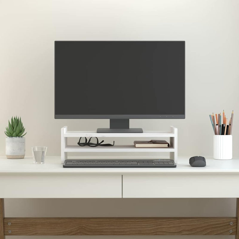 Load image into Gallery viewer, Vidaxl monitorstandaard 50x27x15 cm massief grenenhout wit
