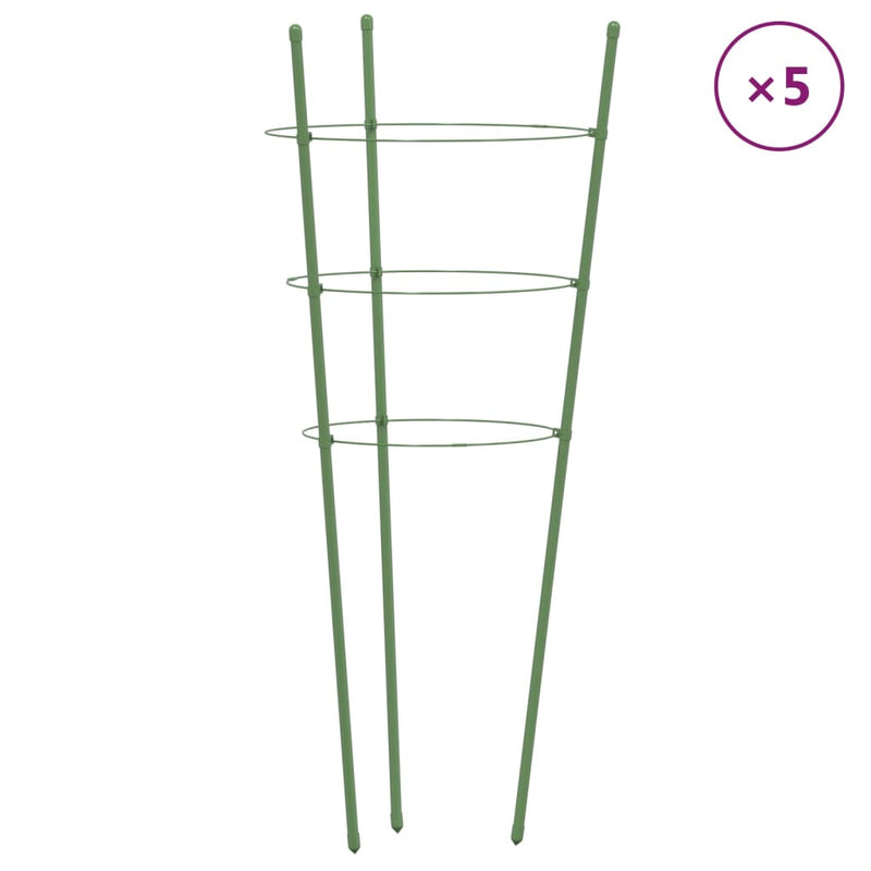 Load image into Gallery viewer, Vidaxl plantensteunen 5 st met 3 ringen 45 cm staal groen