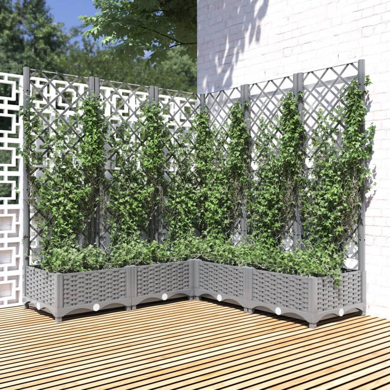 Load image into Gallery viewer, Vidaxl plantenbak met latwerk 120x120x121,5 cm polypropeen lichtgrijs