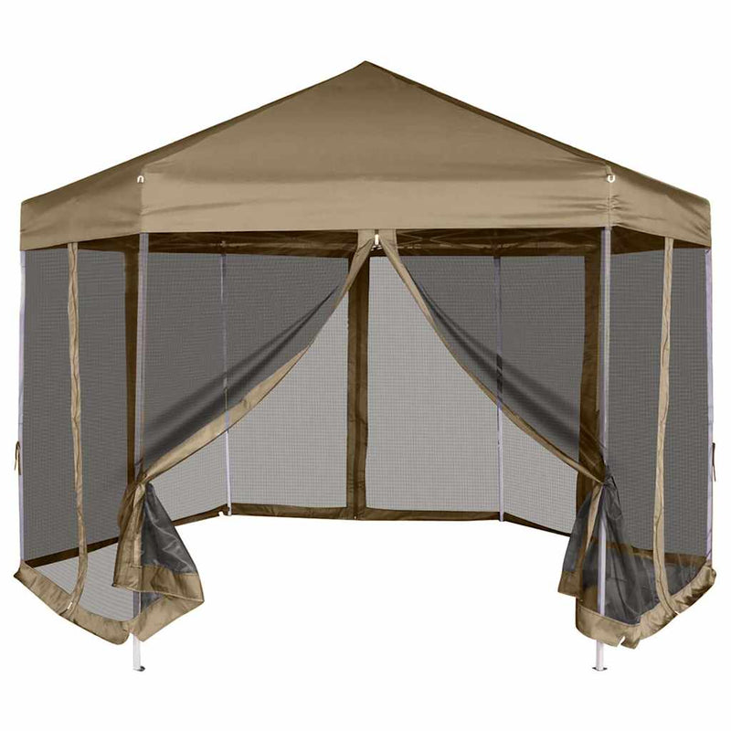 Load image into Gallery viewer, Vidaxl partytent met wanden zeshoekig 3,6x3,1 m taupe 220 g m²