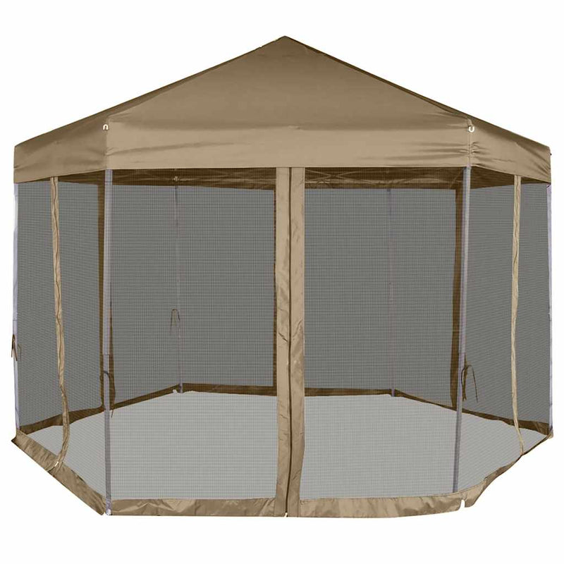 Load image into Gallery viewer, Vidaxl partytent met wanden zeshoekig 3,6x3,1 m taupe 220 g m²