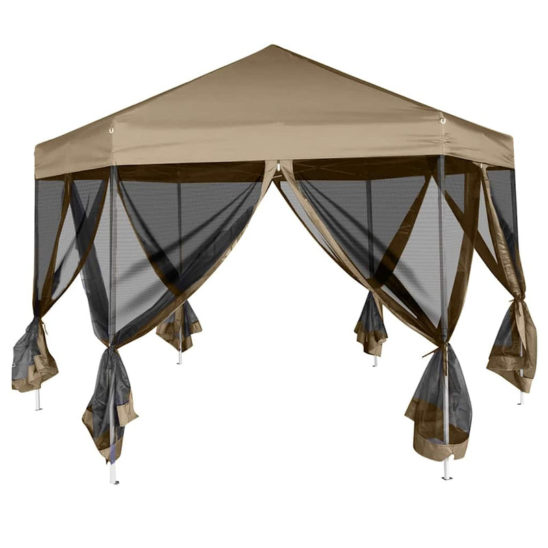 Load image into Gallery viewer, Vidaxl partytent met wanden zeshoekig 3,6x3,1 m taupe 220 g m²