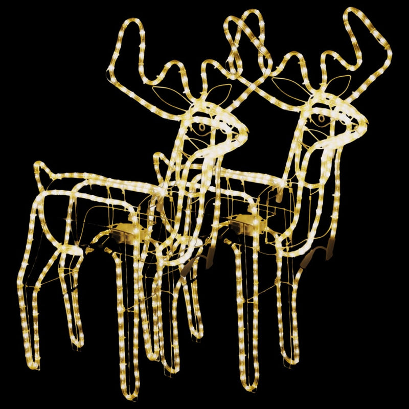 Afbeelding laden in galerijviewer, VidaXL Kerstfiguur rendier met bewegende kop 2 st warmwit