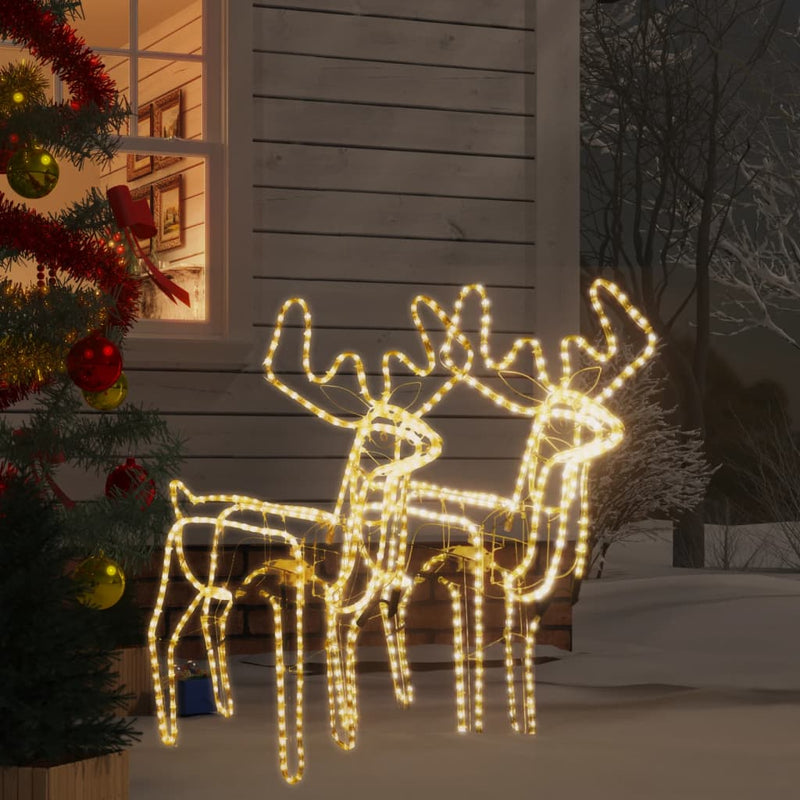 Afbeelding laden in galerijviewer, VidaXL Kerstfiguur rendier met bewegende kop 2 st warmwit