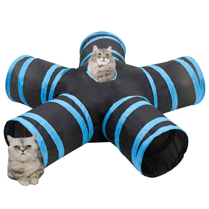 Load image into Gallery viewer, VidaXL Kattentunnel 5-voudig 25 cm polyester zwart en blauw