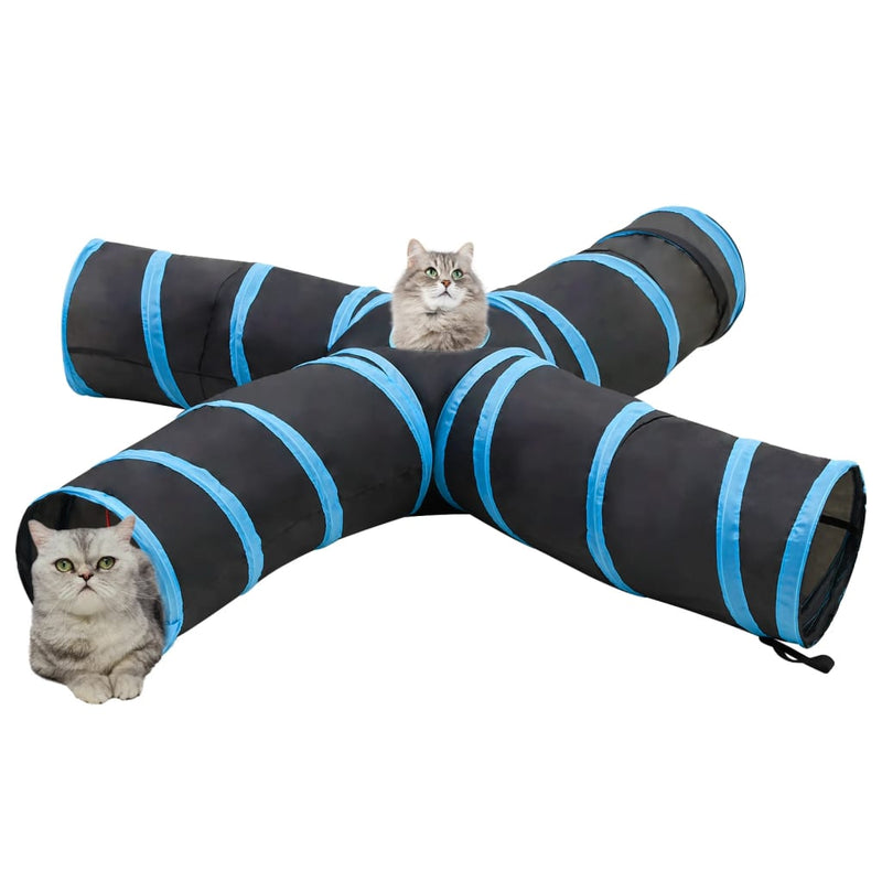 Afbeelding laden in galerijviewer, Vidaxl kattentunnel 4-voudig 25 cm polyester zwart en blauw