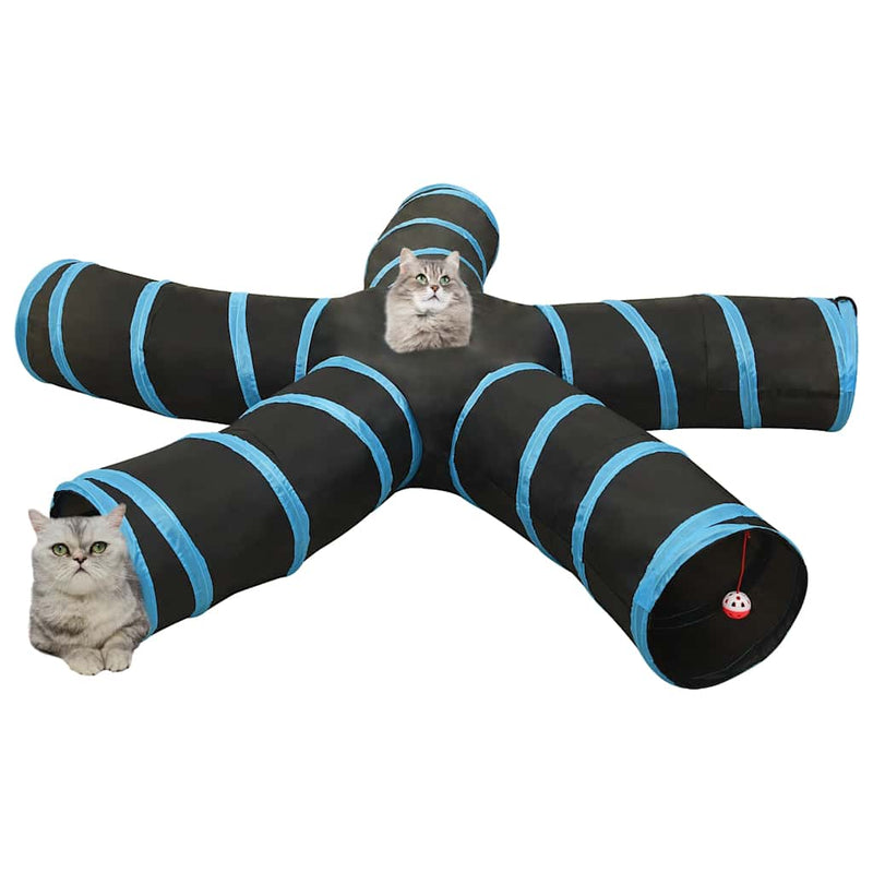 Afbeelding laden in galerijviewer, Vidaxl kattentunnel 5-voudig 25 cm polyester zwart en blauw