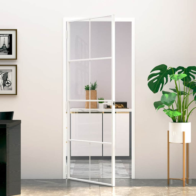 Load image into Gallery viewer, Vidaxl binnendeur 83x201,5 cm gehard glas en aluminium smal wit