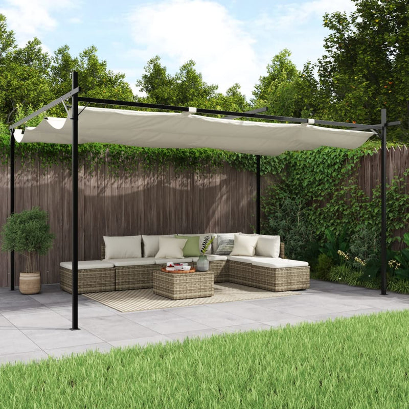 Afbeelding laden in galerijviewer, Vidaxl pergola met uitschuifbaar dak 395x292x230 crèmekleurig