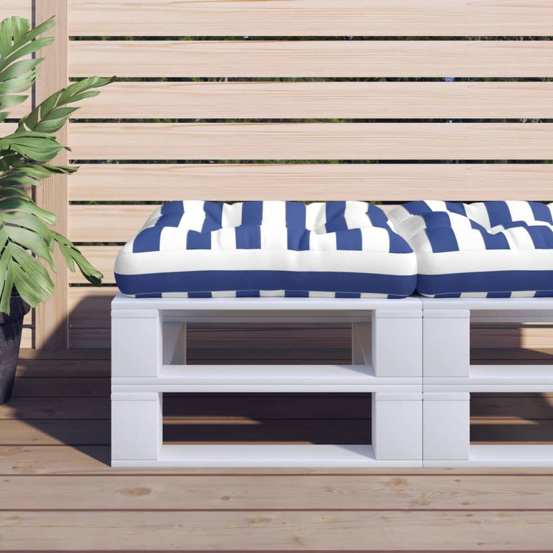 Load image into Gallery viewer, Vidaxl palletkussen gestreept 50x50x12 cm stof blauw en wit