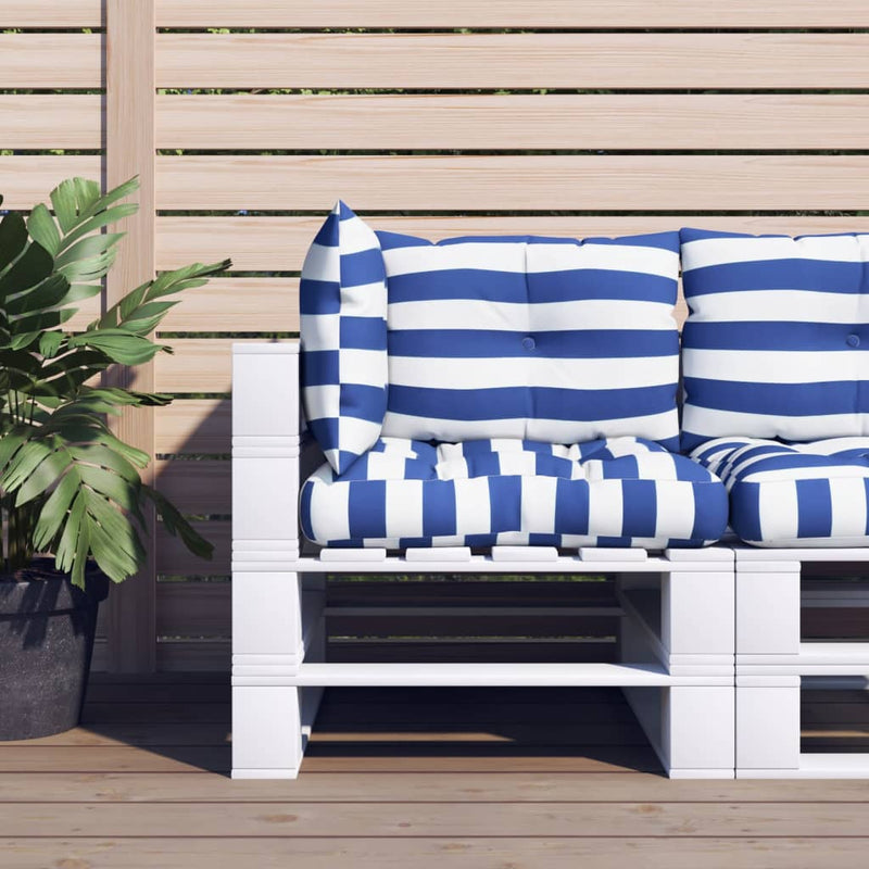 Load image into Gallery viewer, Vidaxl palletkussens 3 st gestreept oxford stof wit en blauw