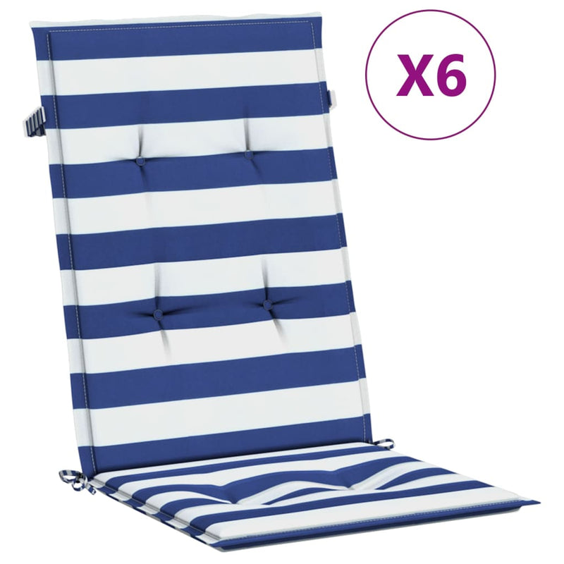 Load image into Gallery viewer, Vidaxl stoelkussens 6 st hoge rug gestreept stof wit en blauw