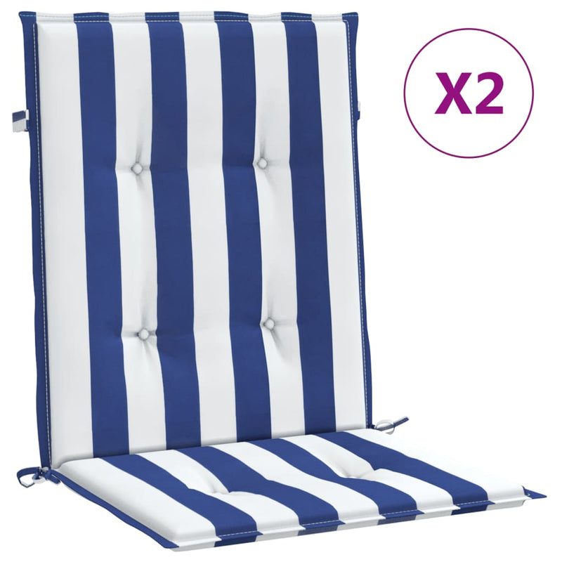 Load image into Gallery viewer, Vidaxl stoelkussens 2 st lage rug gestreept stof wit en blauw