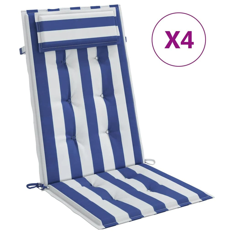 Load image into Gallery viewer, VidaXL Stoelkussens 4 st hoge rug gestreept oxford stof wit en blauw