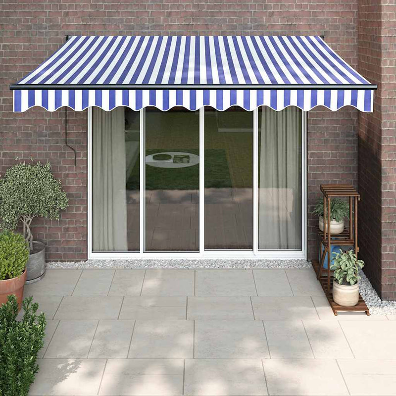 Load image into Gallery viewer, Vidaxl luifel elektrisch uitschuifbaar 3,5x2,5 m blauw en wit