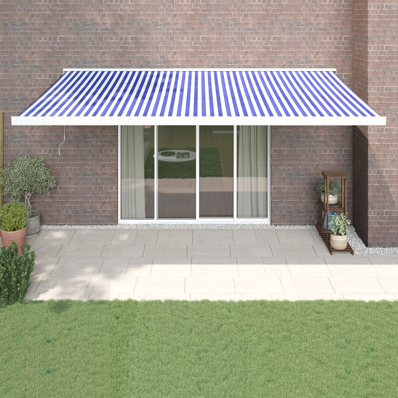 Load image into Gallery viewer, VidaXL Luifel uittrekbaar 5x3 m stof en aluminium blauw en wit