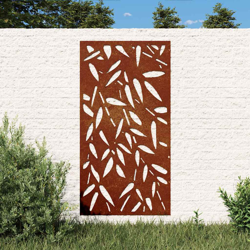 Load image into Gallery viewer, Vidaxl wanddecoratie tuin bamboebladontwerp 105x55 cm cortenstaal