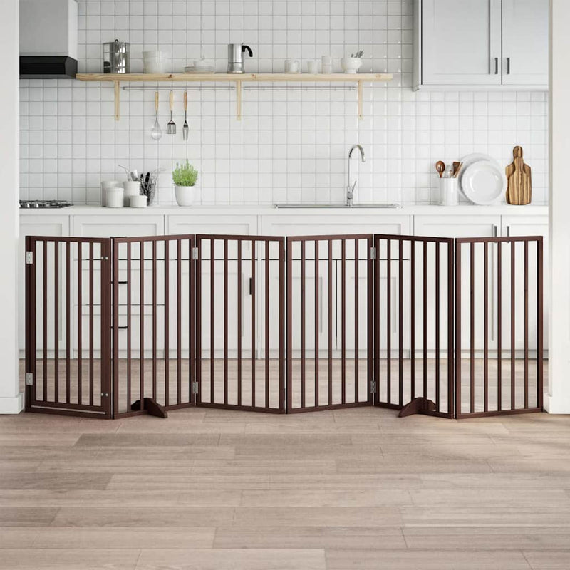 Load image into Gallery viewer, Vidaxl hondenhek met deur opvouwbaar 6 panelen bruin 300 cm populierenhout