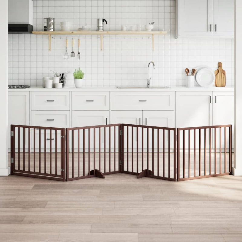 Load image into Gallery viewer, Vidaxl hondenhek met deur opvouwbaar 4 panelen bruin 320 cm populierenhout