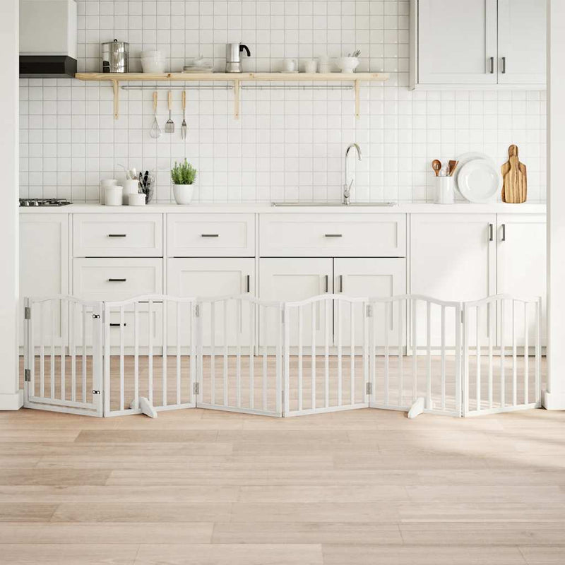 Load image into Gallery viewer, Vidaxl hondenhek inklapbaar met deur 6 panelen 300 cm populierhout wit