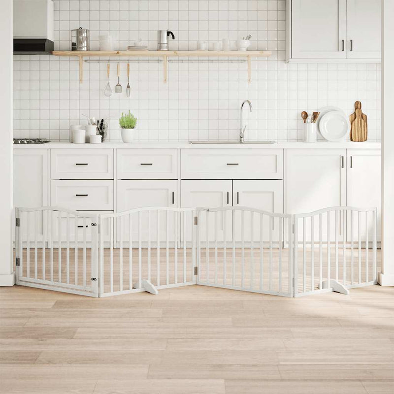 Load image into Gallery viewer, Vidaxl hondenhek inklapbaar met deur 4 panelen 320 cm populierhout wit