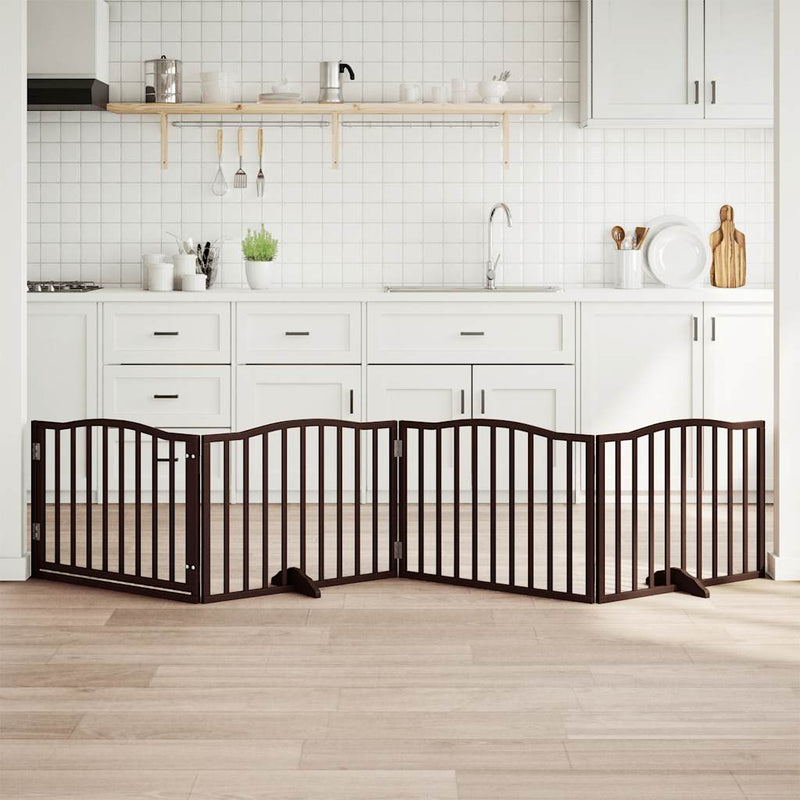 Load image into Gallery viewer, Vidaxl hondenhek inklapbaar 4 panelen 320cm populierenhout bruin eiken