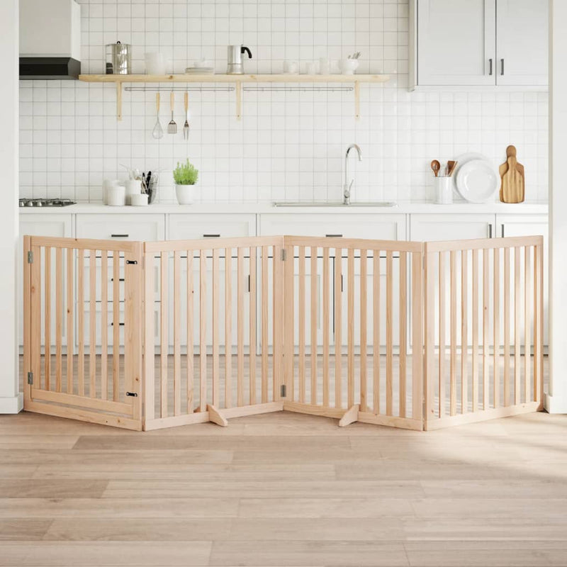 Load image into Gallery viewer, Vidaxl hondenhek inklapbaar met deur 4 panelen 320 cm populierenhout