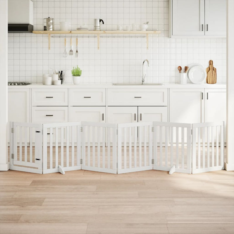 Load image into Gallery viewer, Vidaxl hondenhek inklapbaar met deur 6 panelen 300 cm populierhout wit